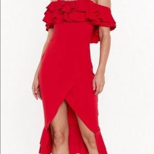 Nasty gal red ruffle midi dress